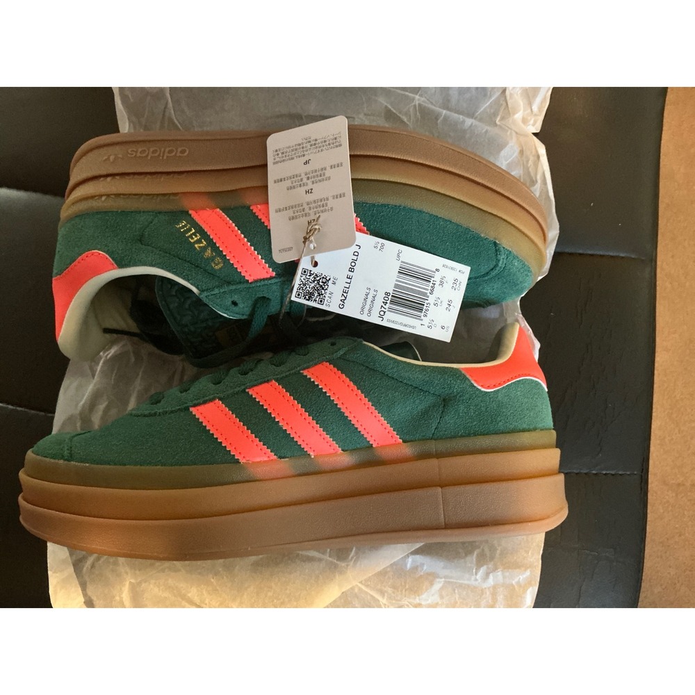 Adidas Originals Gazelle Bold J Collegiate Green Solar Orange JQ7408 Size 6 US